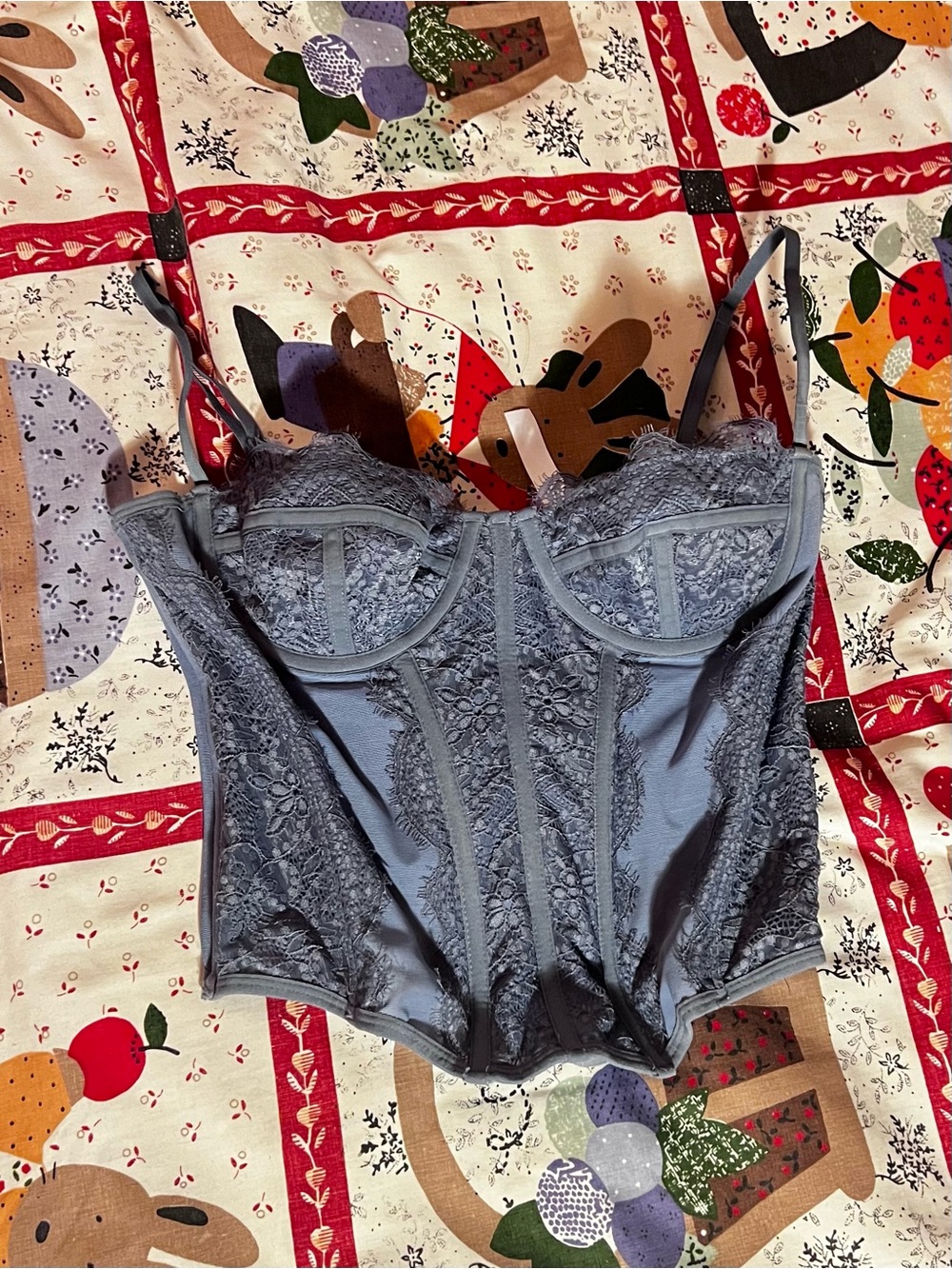 Out From Under Modern Love Lace Bustier Corset Top in Slate Blue